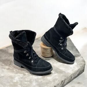 Valdini Canada Marline Lug Sole Black Suede Waterproof Boots Faux Fur Women’s 11